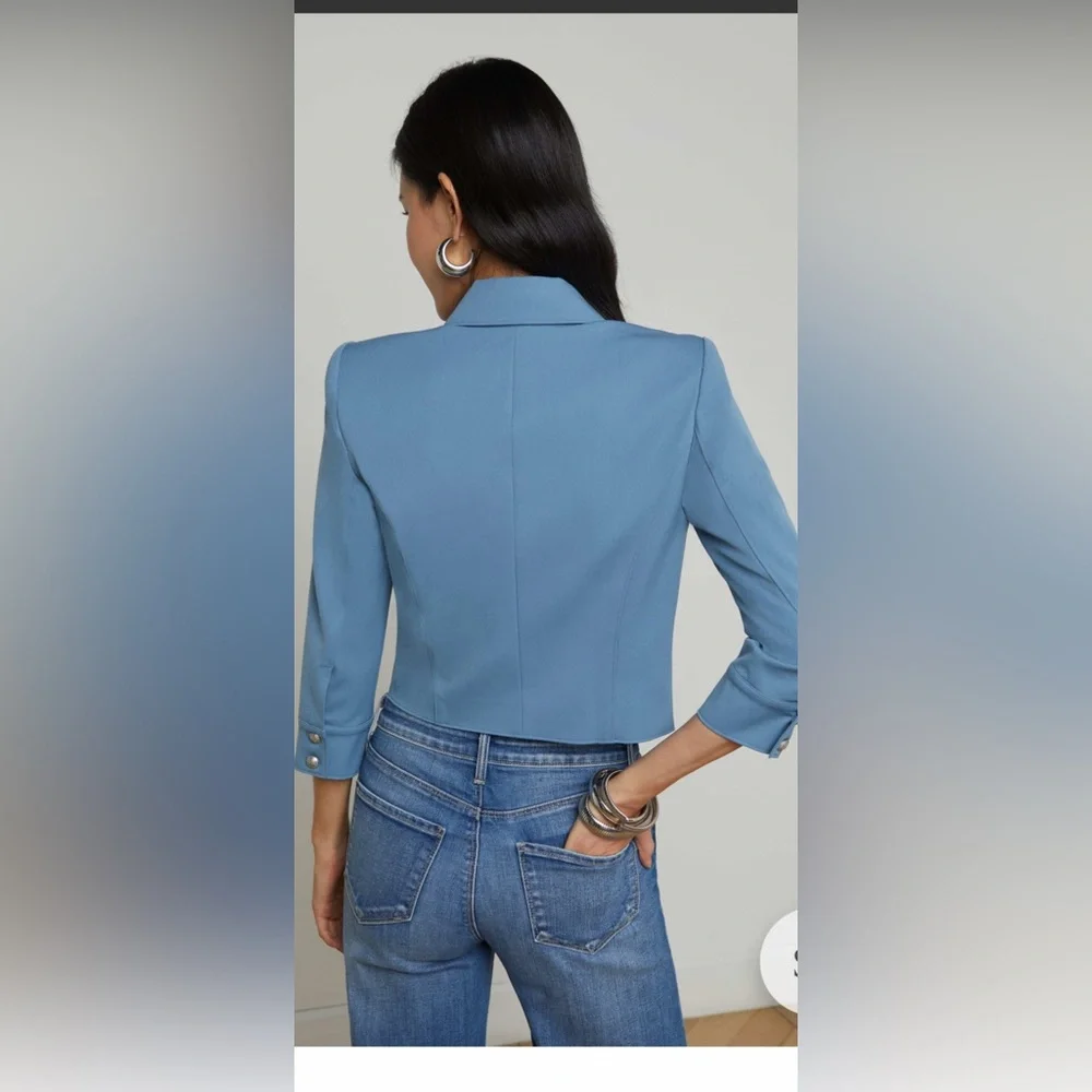 NWT L’Agence Kumi Cropped Jacket, size 12, Blue Mist - Picture 2 of 5